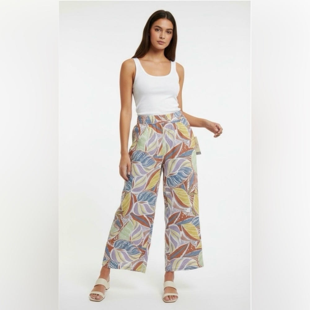 C&C California Multicolor Leaf Print Wide Leg Pants Size XL